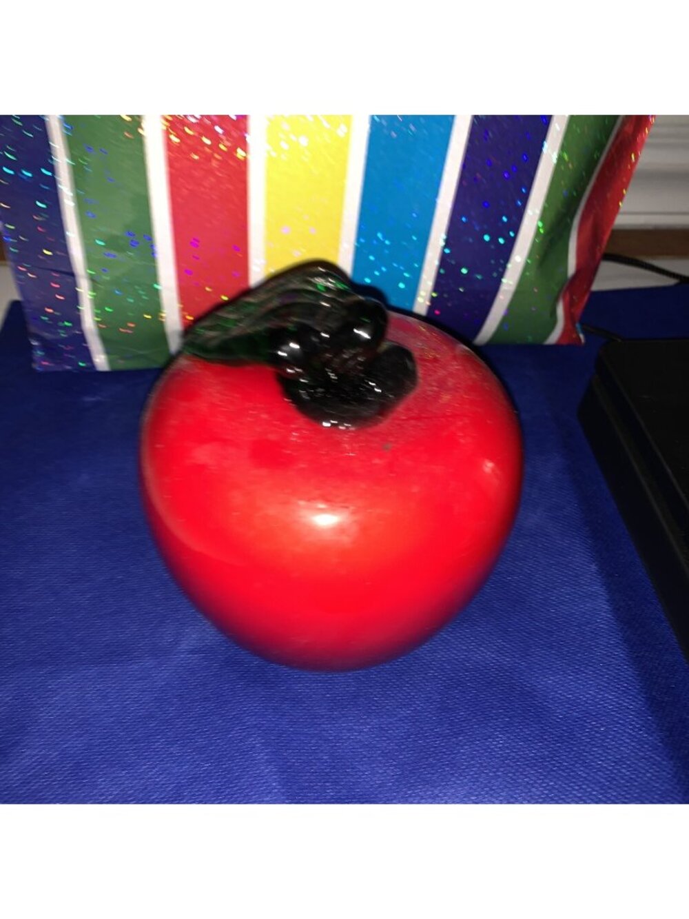 Vintage Blown Glass Red  Apple Fruit Paperweight Figurine 3.5”